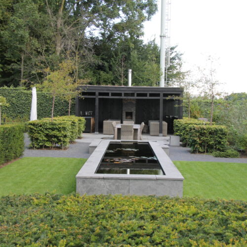 moderne tuin met strakke vijver